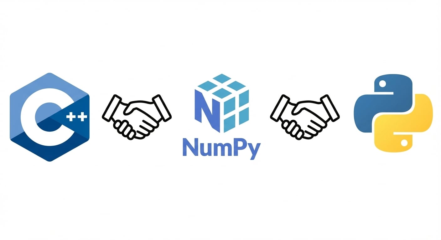 Logos de NumPy, Python et C
