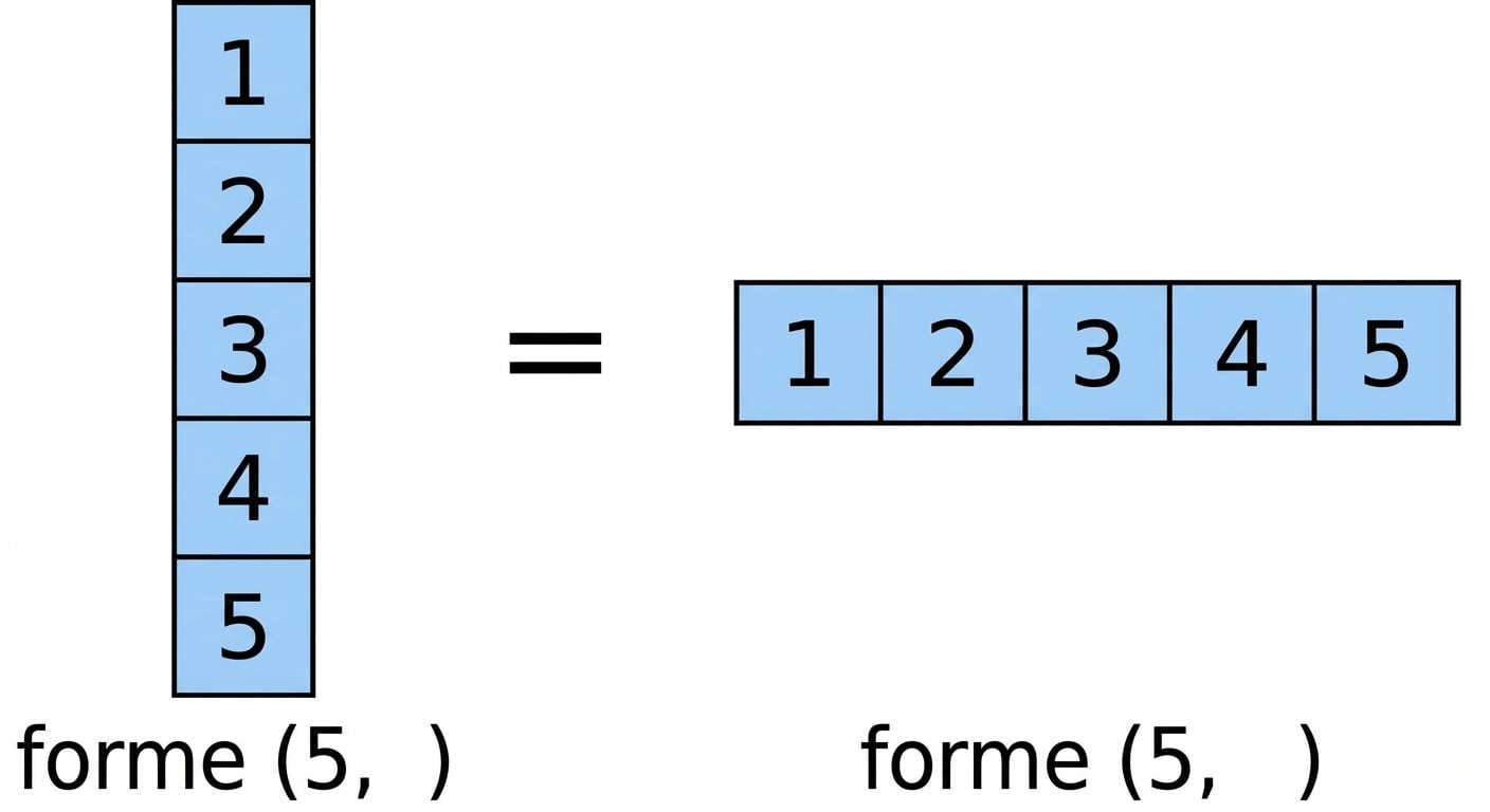 Schéma montrant que les arrays 1D ne peuvent pas être verticaux ou horizontaux dans NumPy
