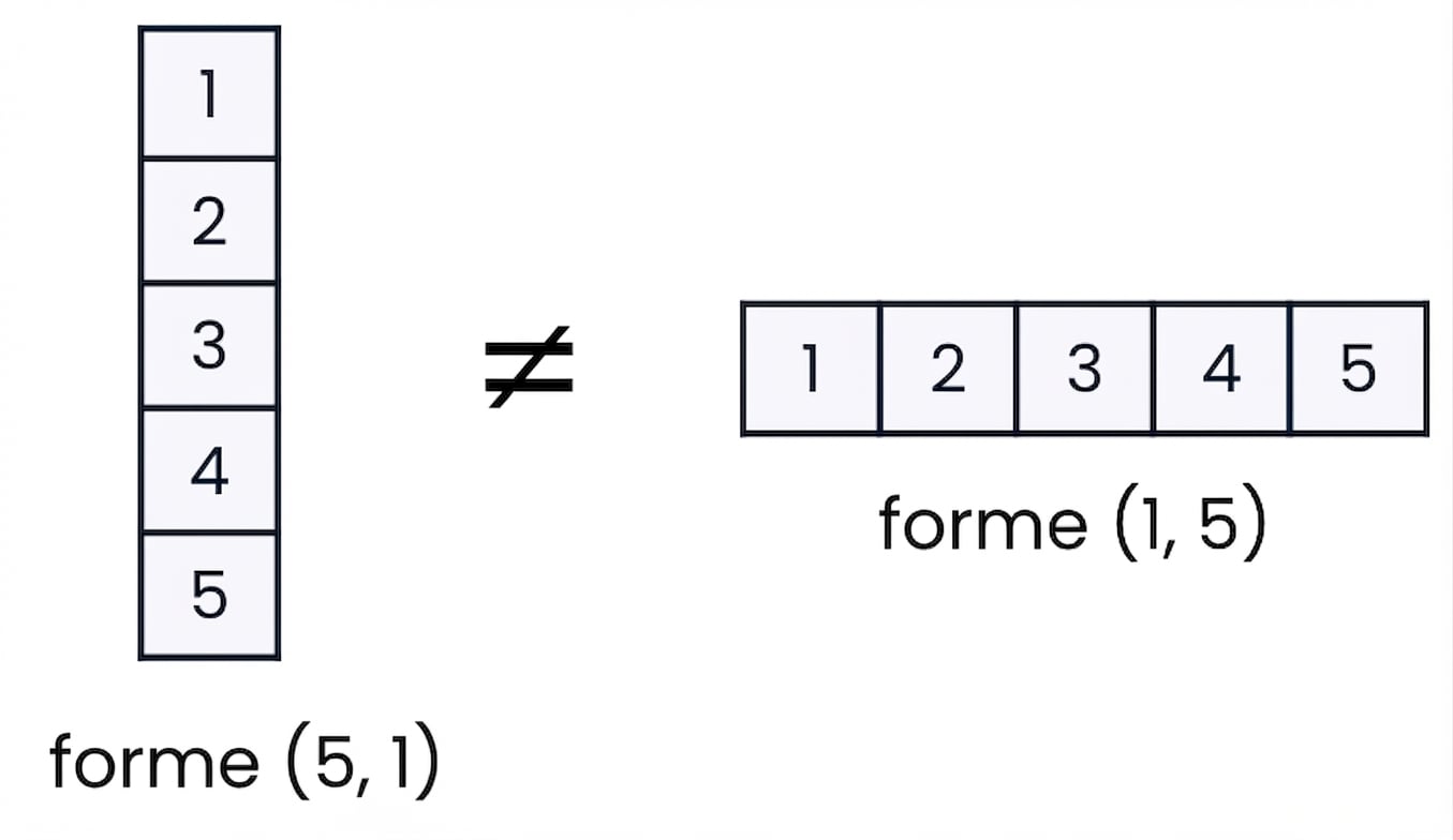 Schéma montrant que les arrays 2D peuvent être verticaux ou horizontaux dans NumPy