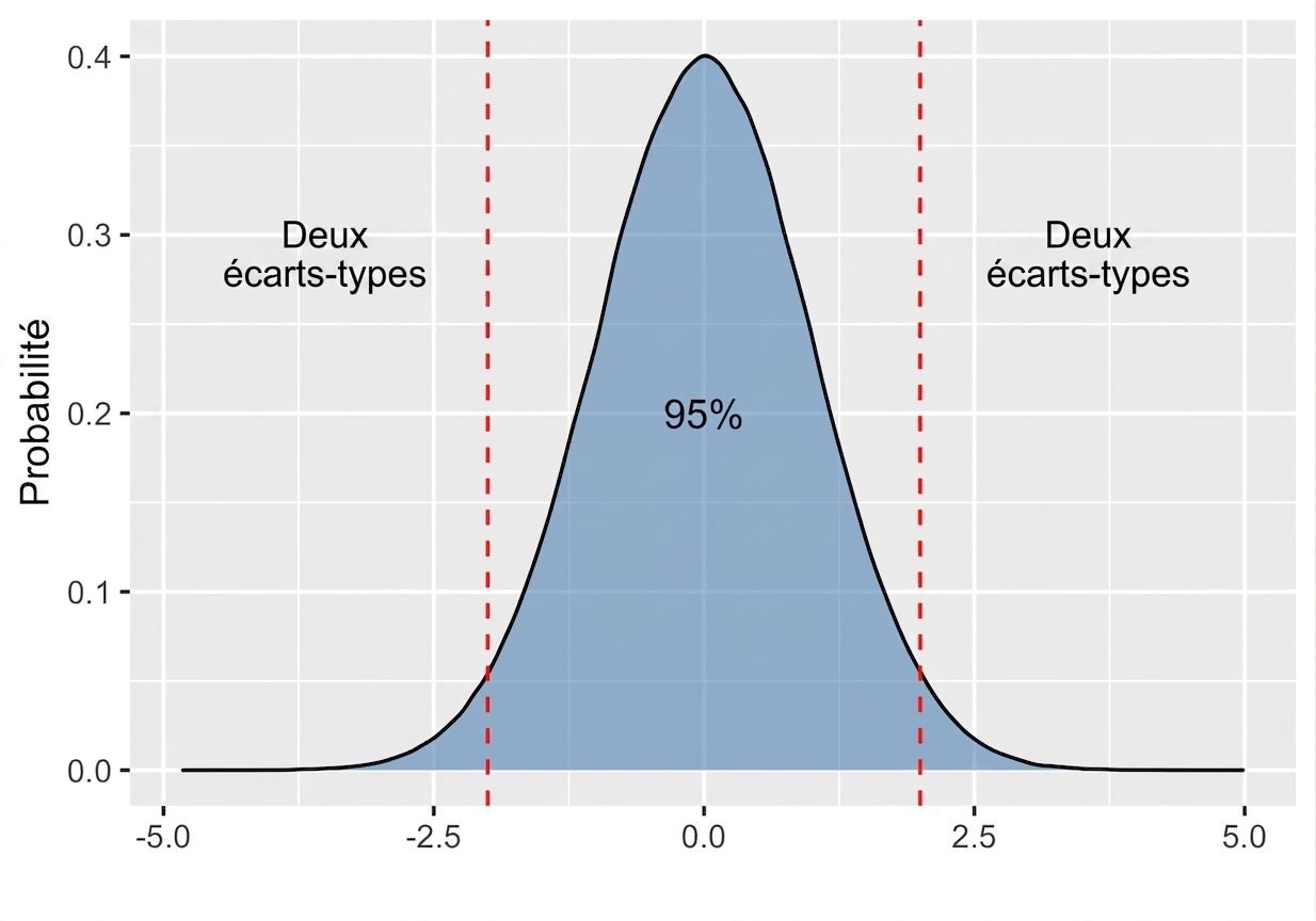 Normal distribution with area between plus minus two standard deviation labeled as 95 percent.png