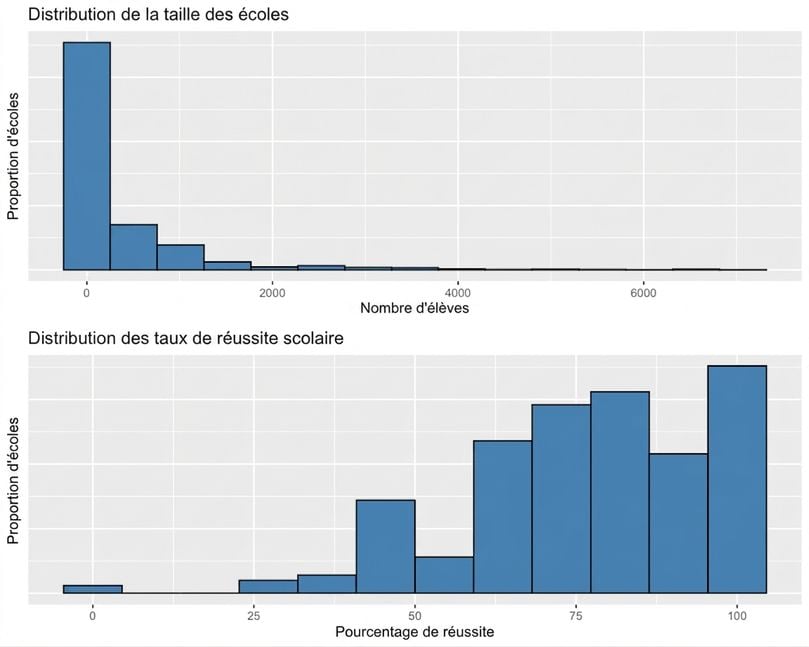 two_distributions_showing_the_distribution_of_school_size_and_the_distribution_of_school_pass_grades.png