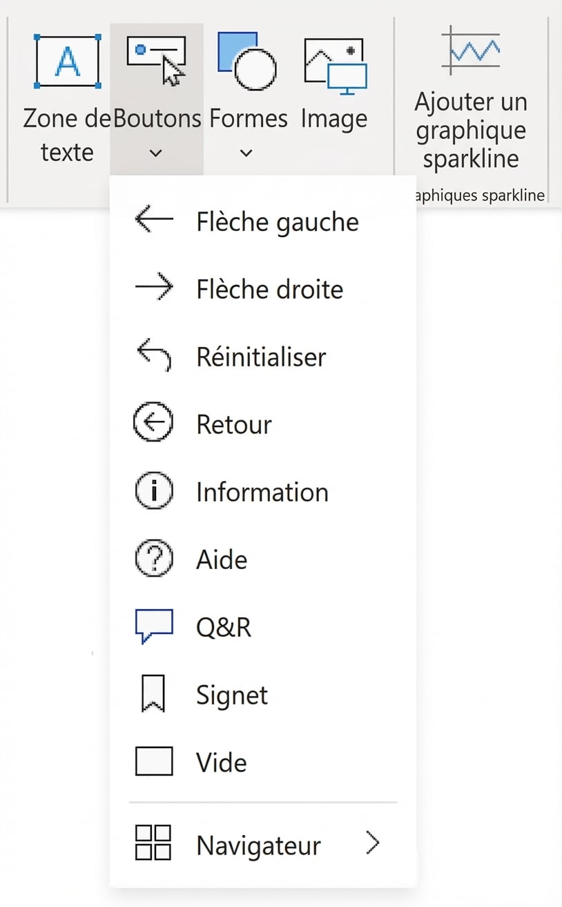 Le menu des boutons