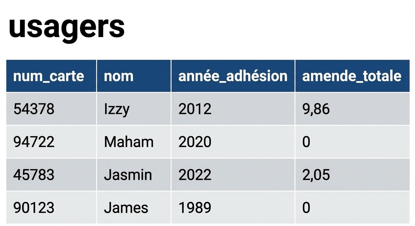 un tableau de base de données appelé patrons