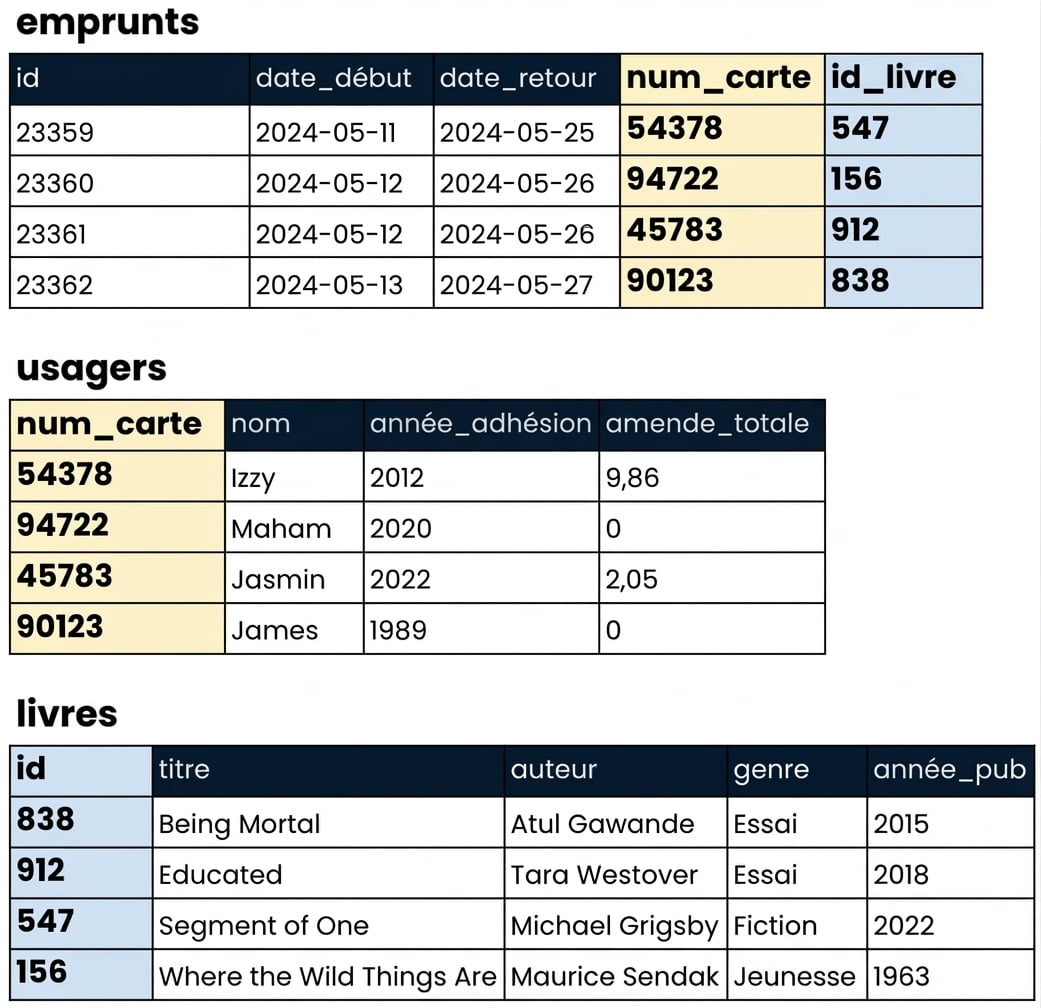 Relations entre les tableaux
