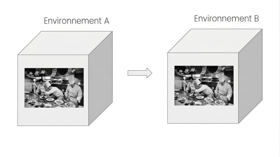 an image with a kitchen inside a cube representing a container