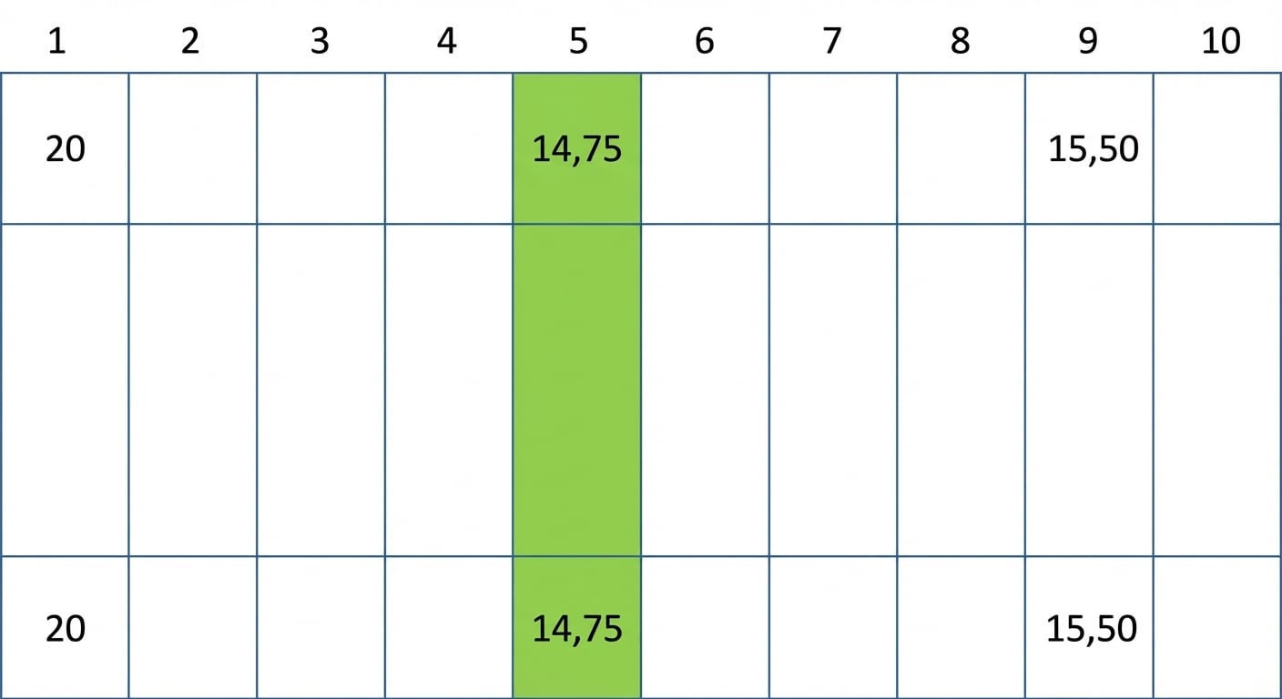 Représentation schématique d’une table de hachage avec quelques valeurs. La valeur à la cinquième position est en vert.