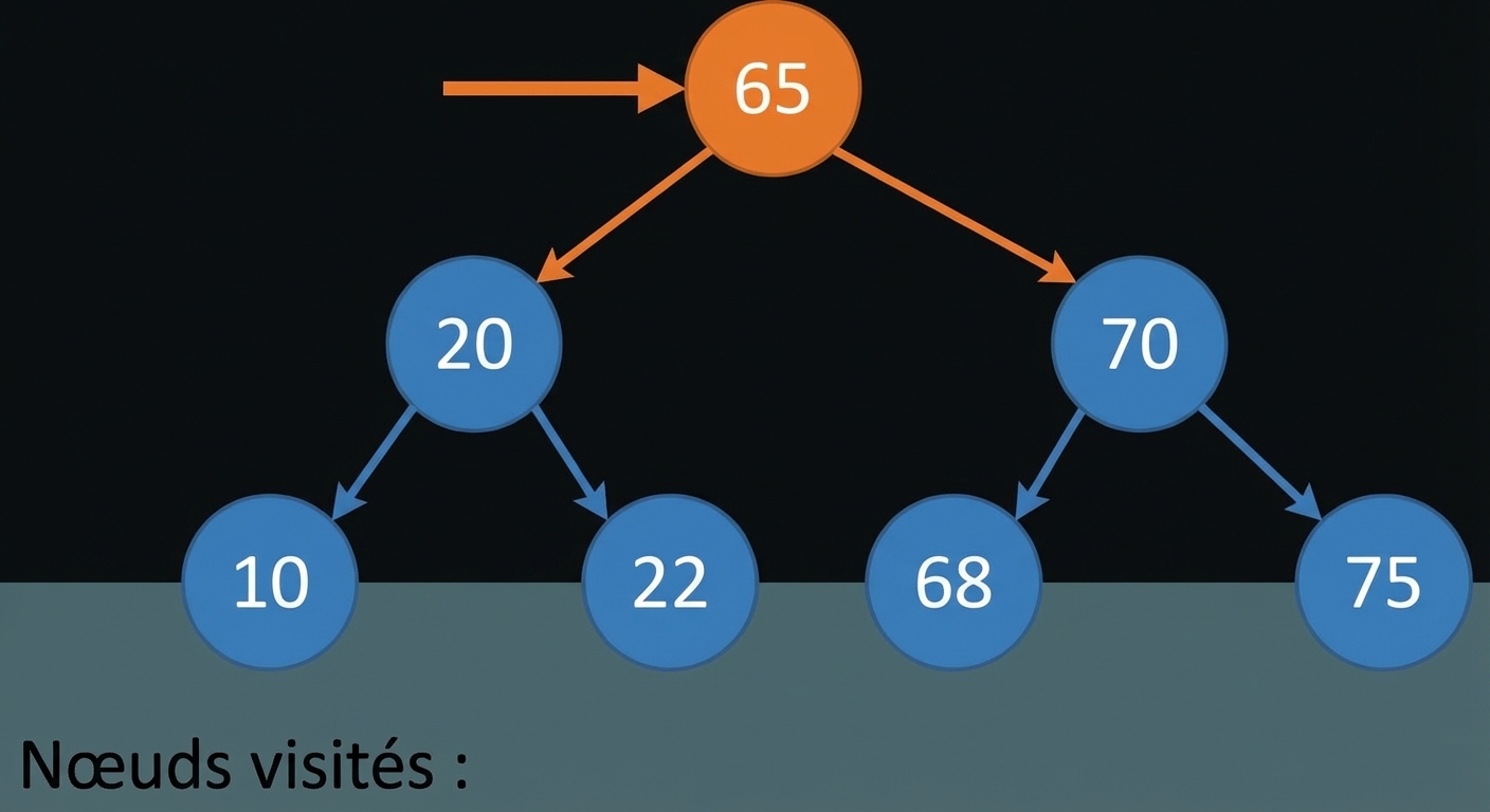 Représentation graphique d’un parcours infixe sur un arbre binaire de recherche.