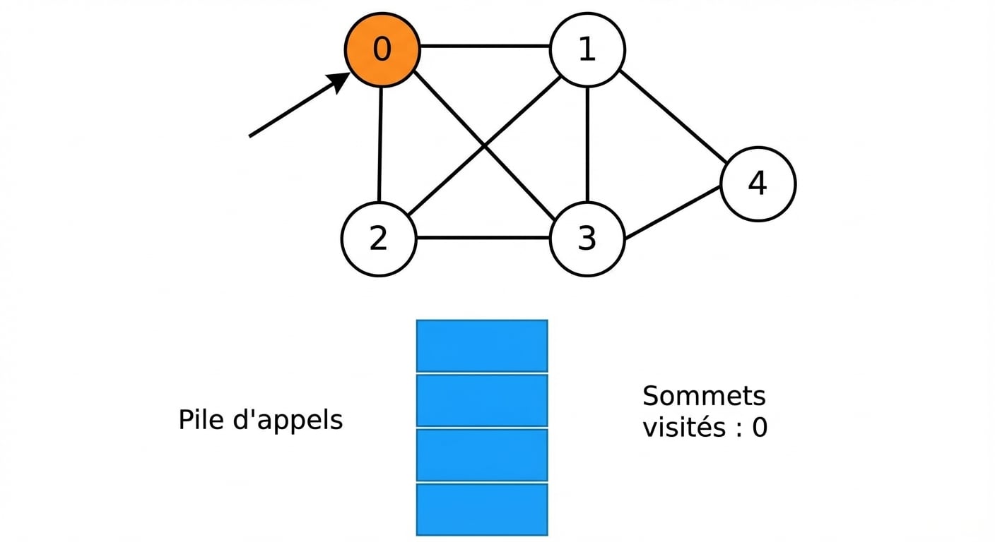 Représentation graphique d’un parcours en profondeur sur un graphe.
