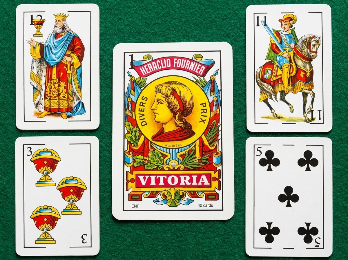 Image avec quelques cartes d'un jeu de cartes espagnol.