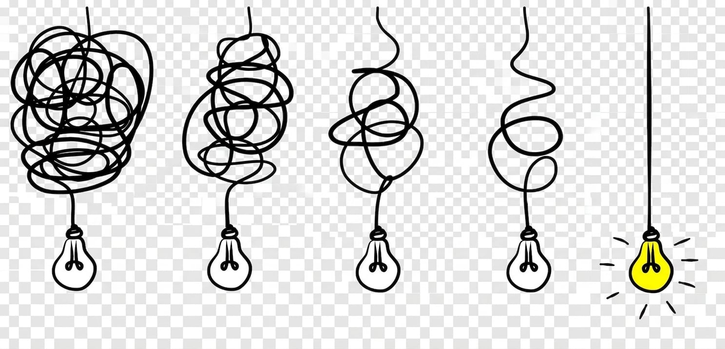 Simplifier la complexité, clarifier la confusion ou illustrer un concept d’idée ou de direction avec une illustration de style gribouillage de petites ampoules