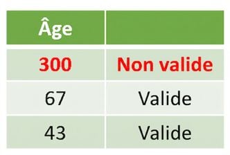 Table of Age with the first row listed as 300, which is flagged as not valid.