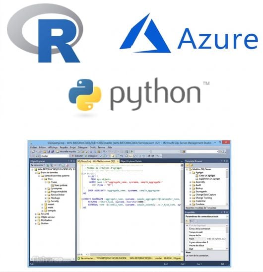 Image of the R, Azure, and python logo