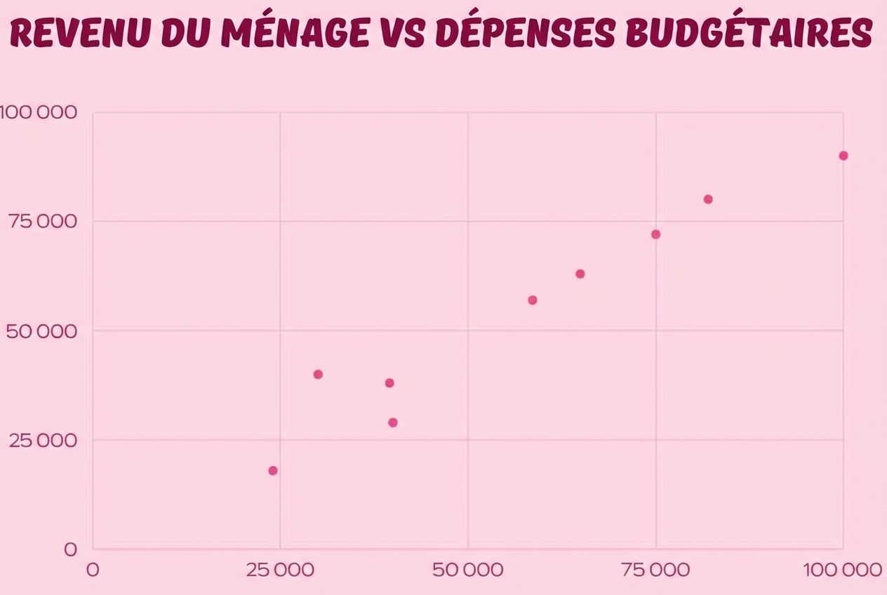Un nuage de points illustre la relation entre la consommation de caféine et la productivité grâce à un graphique où les valeurs individuelles sont illustrées sur deux axes.