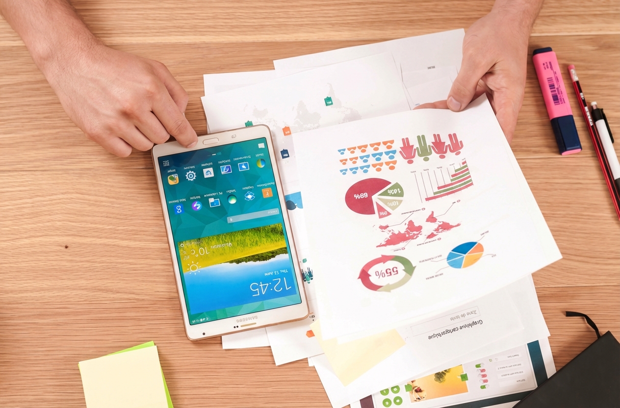 Une personne examine plusieurs types de cartes imprimées.