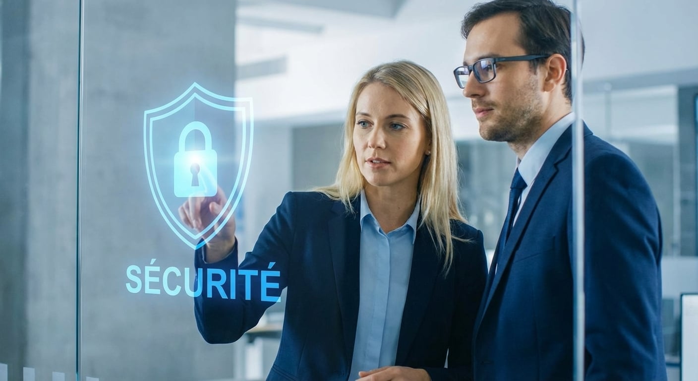 Deux personnes collaborant sur la protection des données