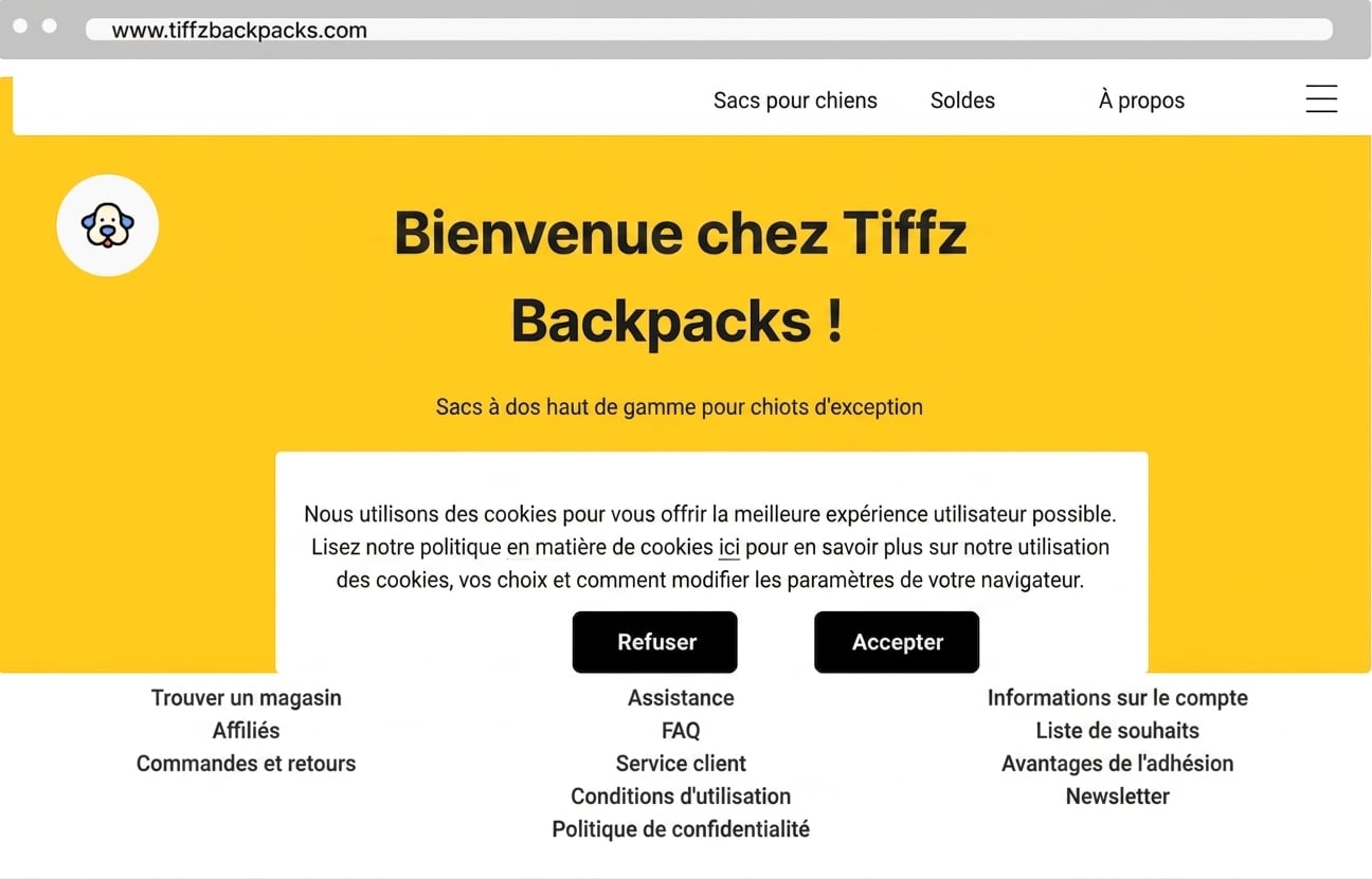 Tiffz backpacks landing page