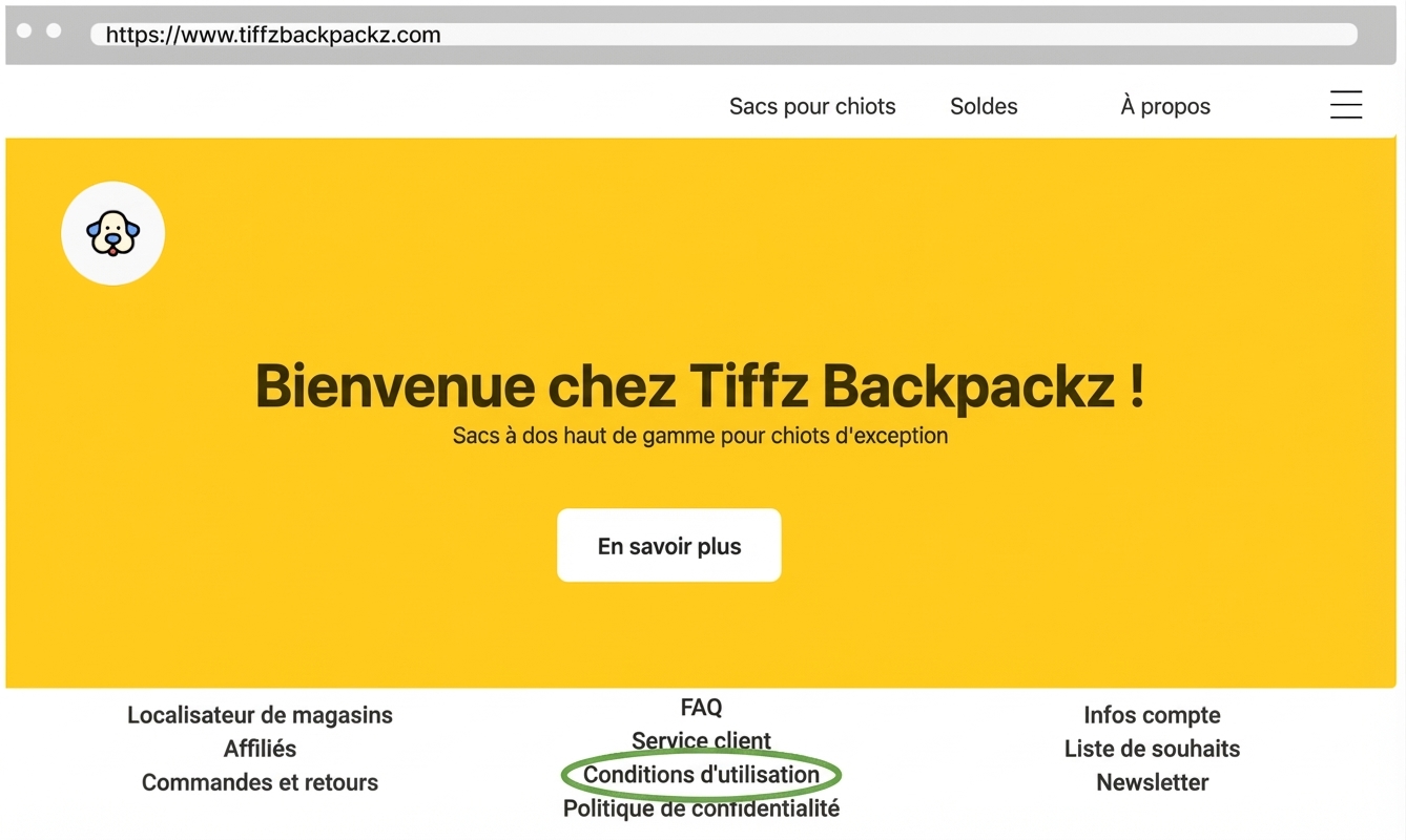 Page d’accueil : conditions d’utilisation Tiffz Backpackz
