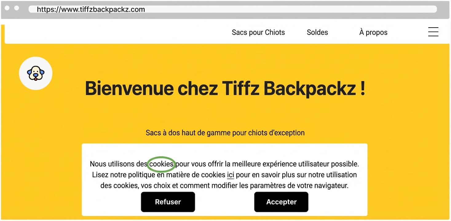 Cookies Tiffz Backpackz sur la page d’accueil