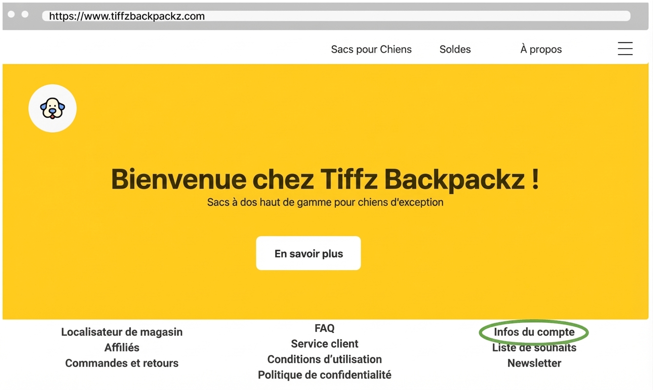 Infos compte Tiffz Backpackz sur la page d’accueil