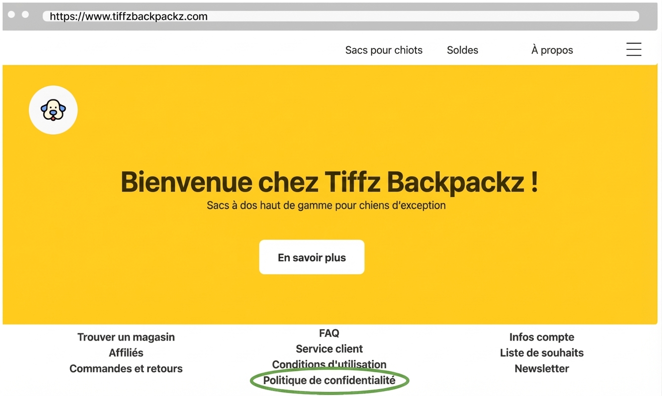 Politique de confidentialité Tiffz Backpackz sur la page d’accueil