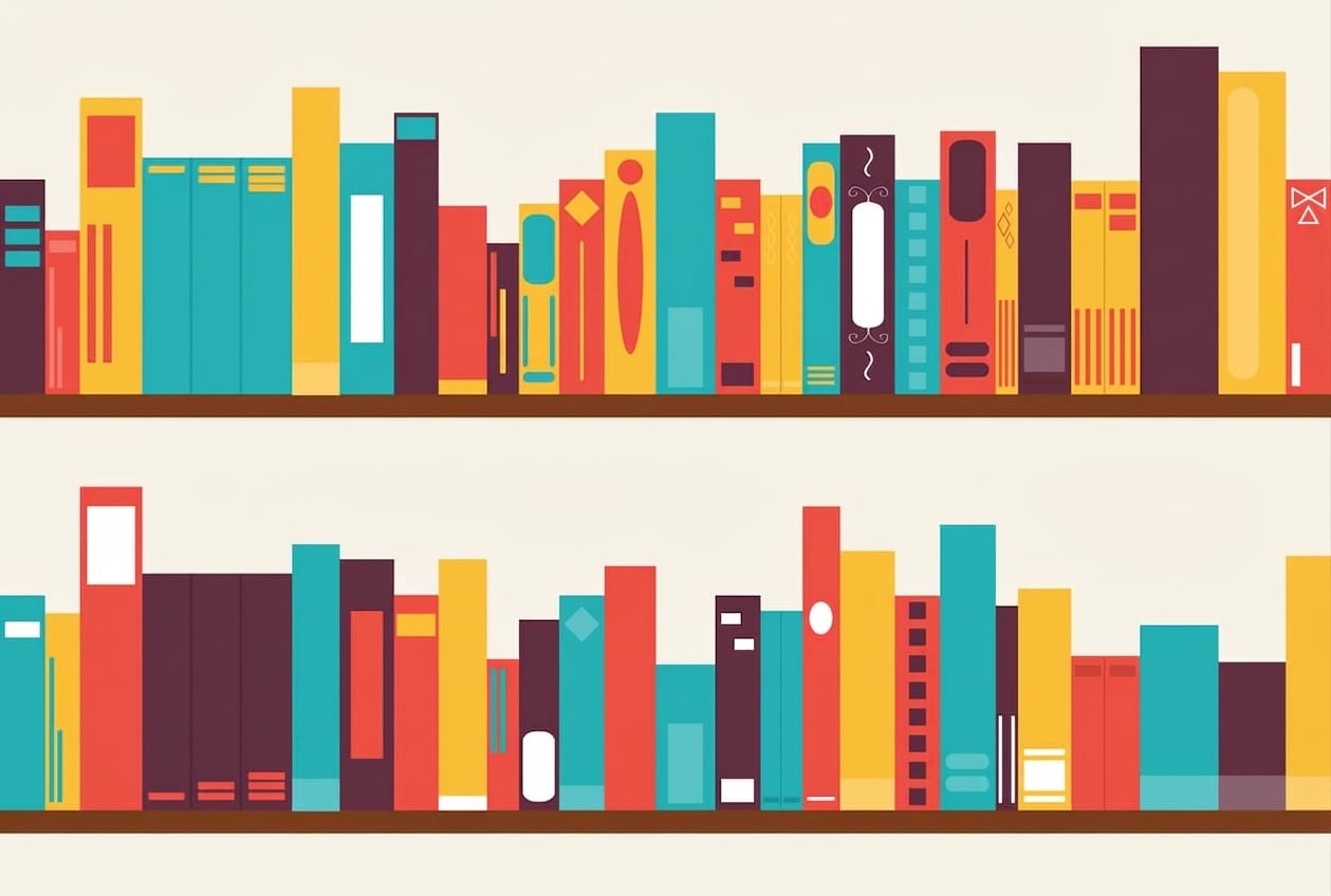 Illustration représentant de nombreux livres sur une étagère