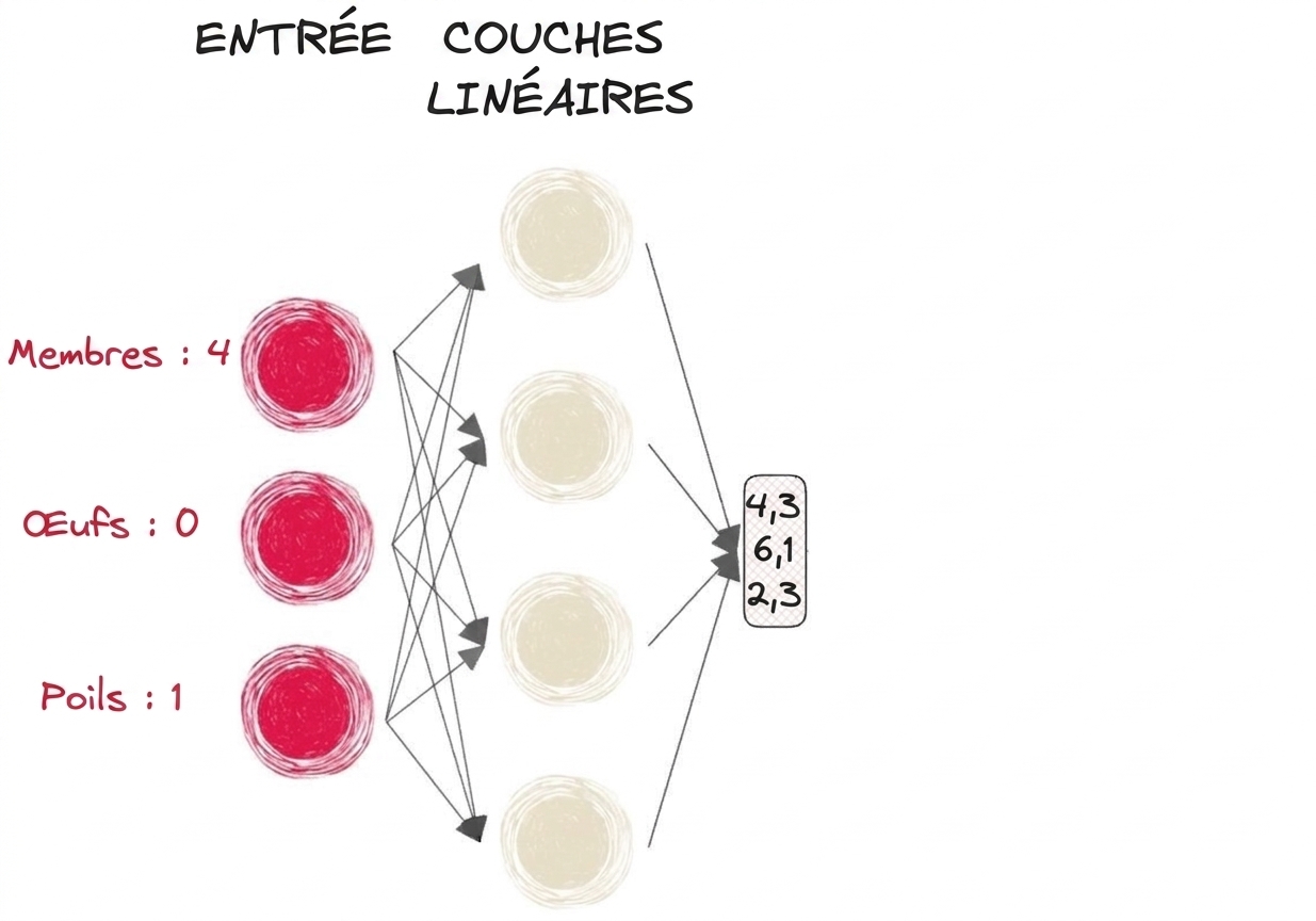 Schéma d’une partie d’un réseau neuronal avec des entrées