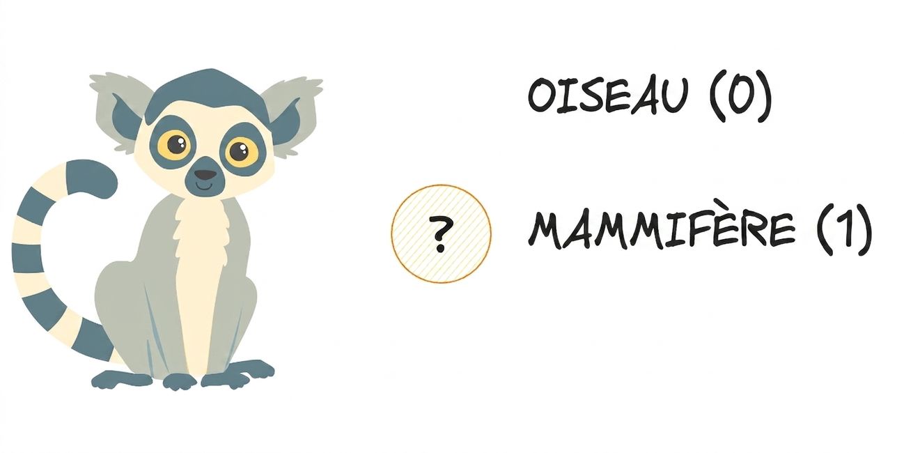 Un lémurien avec les options « oiseau » et « mammifère »