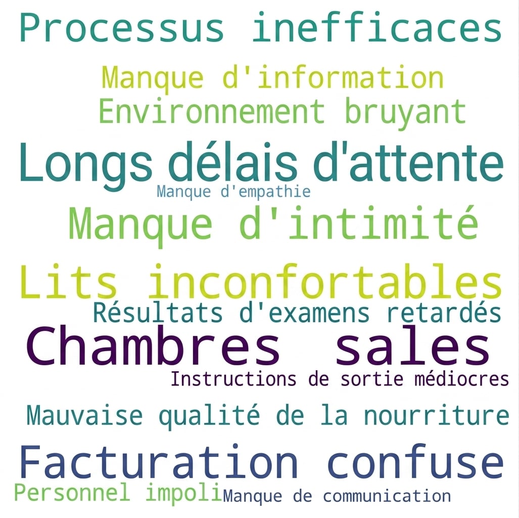 Nuage de mots avec les plaintes des patients