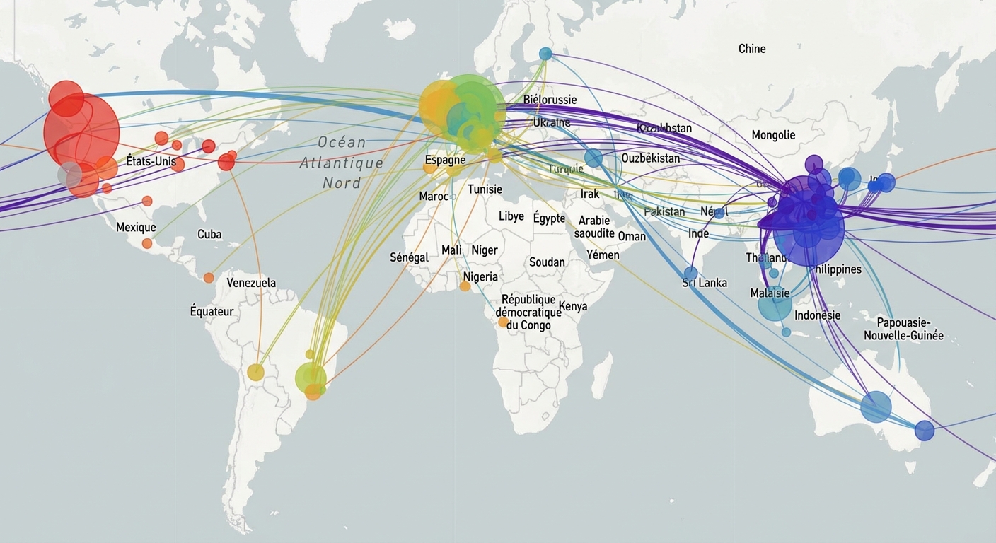 Carte indiquant les épicentres et la propagation de l’épidémie de Covid-19