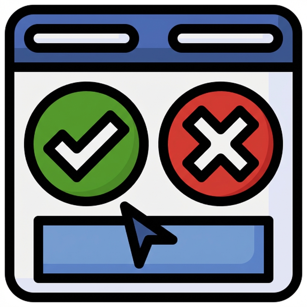 Illustration d’un case avec une coche et avec une croix pour vérifier l’option de consentement appropriée.