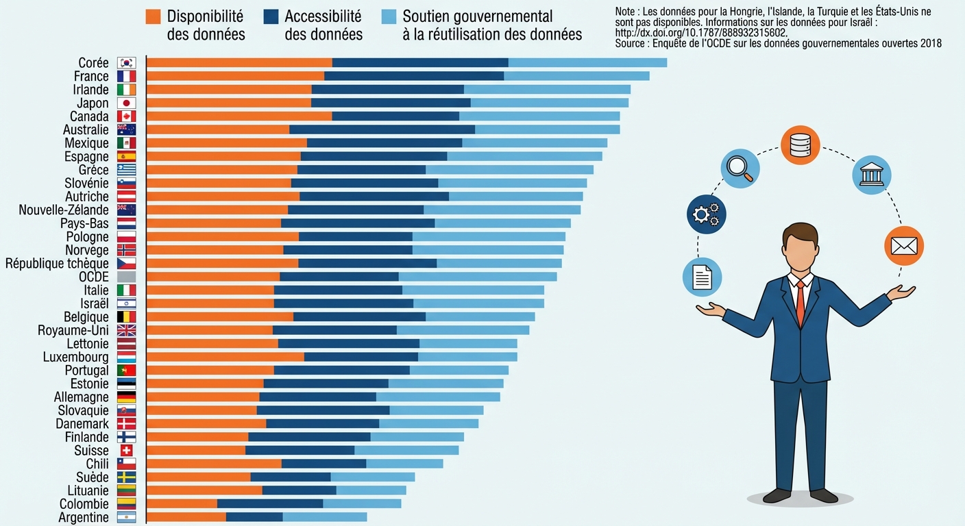 Graphique de l'OCDE sur la disponibilité, l'accessibilité et la réutilisation des données publiques ouvertes.