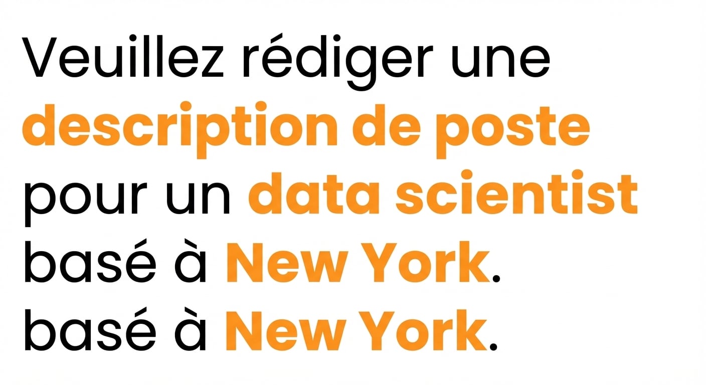 La description du poste, « data scientist » et « New York » sont mis en évidence. ChatGPT identifie le sujet du prompt.