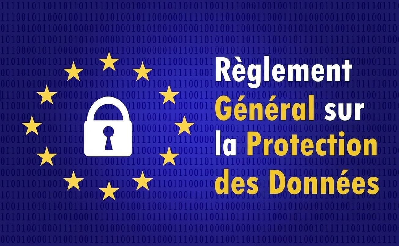 Un drapeau européen avec l'acronyme « RGPD » inscrit dessus : Règlement général sur la protection des données.