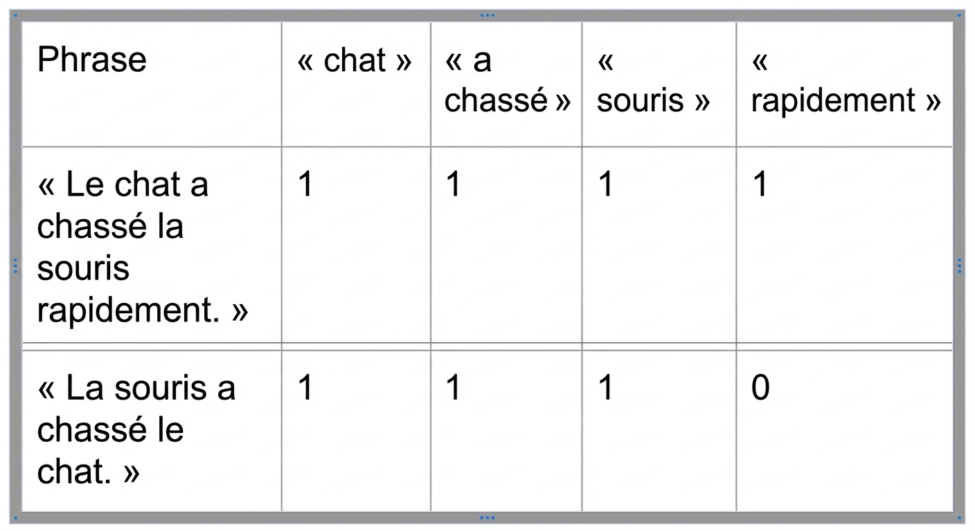 Une matrice avec une représentation d’un sac de mots