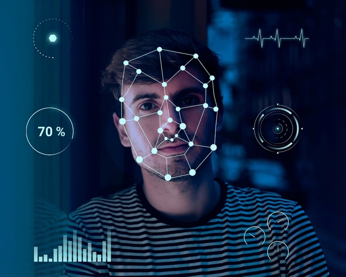 Une image illustrant la reconnaissance faciale comme l'un des exemples d'application de l'IA.