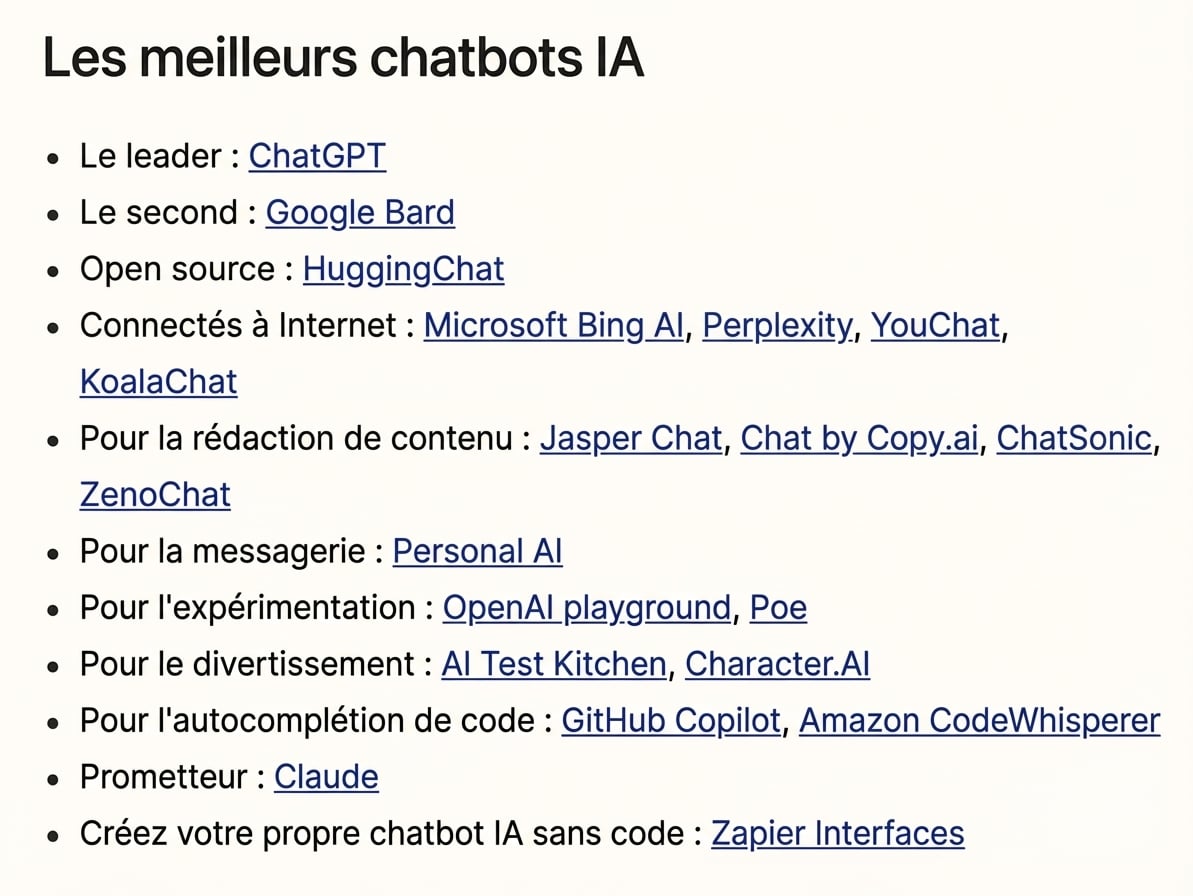 Article répertoriant les meilleurs modèles d'apprentissage automatique (LLM) basés sur l'intelligence artificielle (IA) de 2023