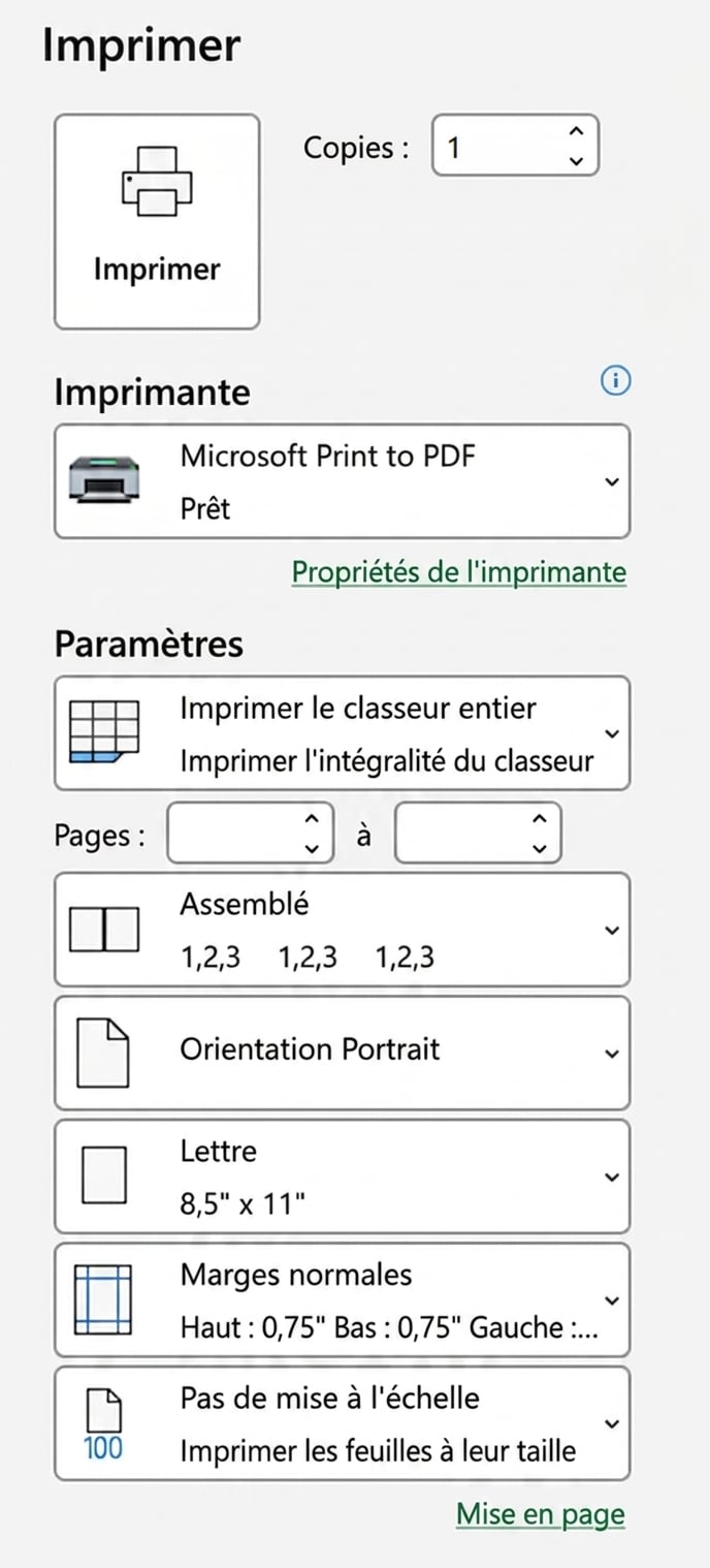 Paramètres d'impression dans Excel