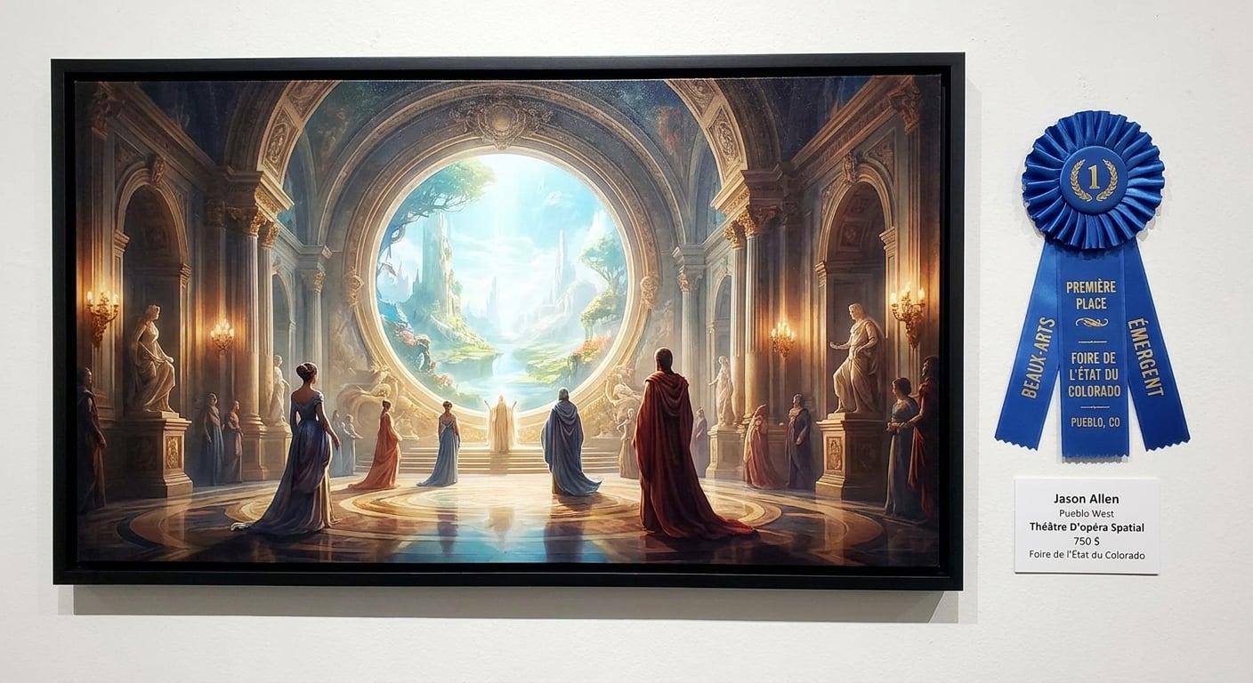 Œuvre d'art générée par l'IA, récompensée par un ruban bleu.