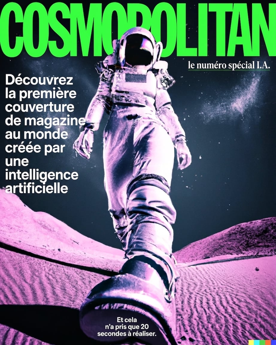 Couverture du magazine Cosmopolitan d'une femme astronaute générée par l'IA