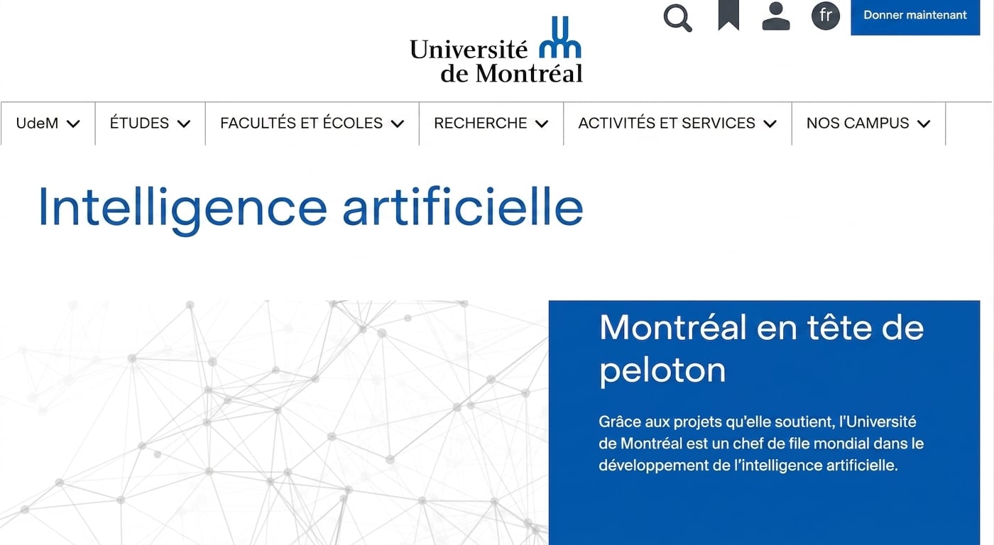 Page d'accueil du centre d'IA de l'Université de Montréal