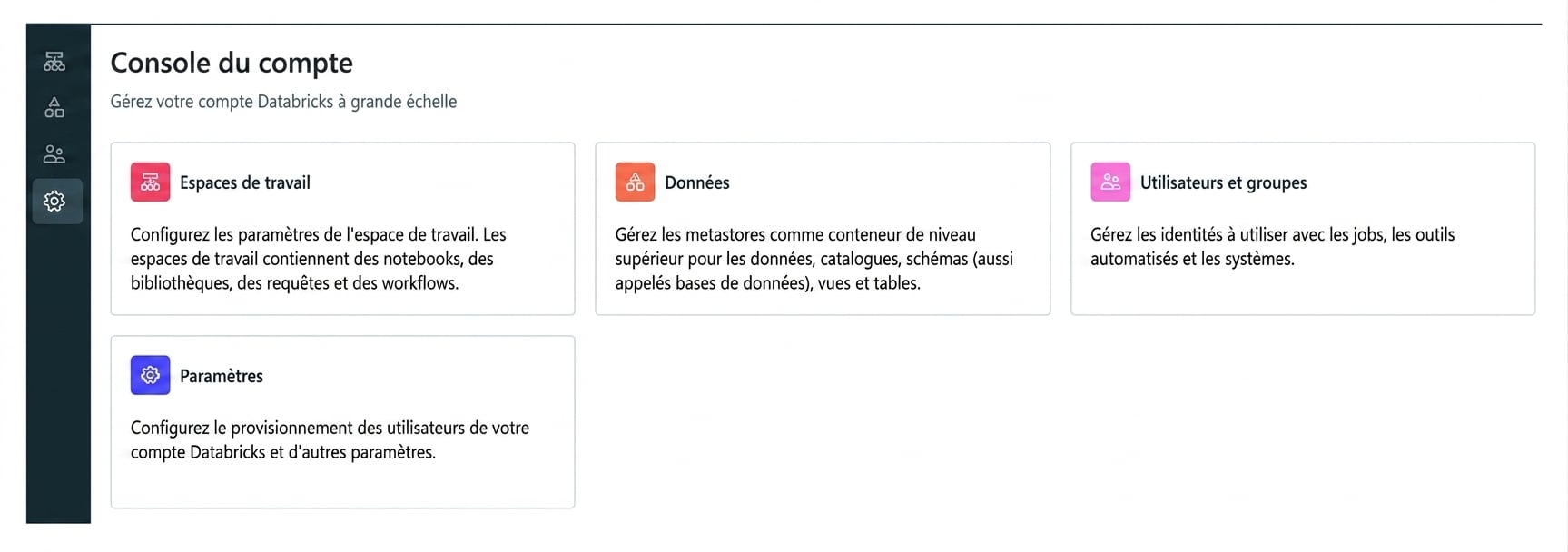 Capture d’écran de la console du compte