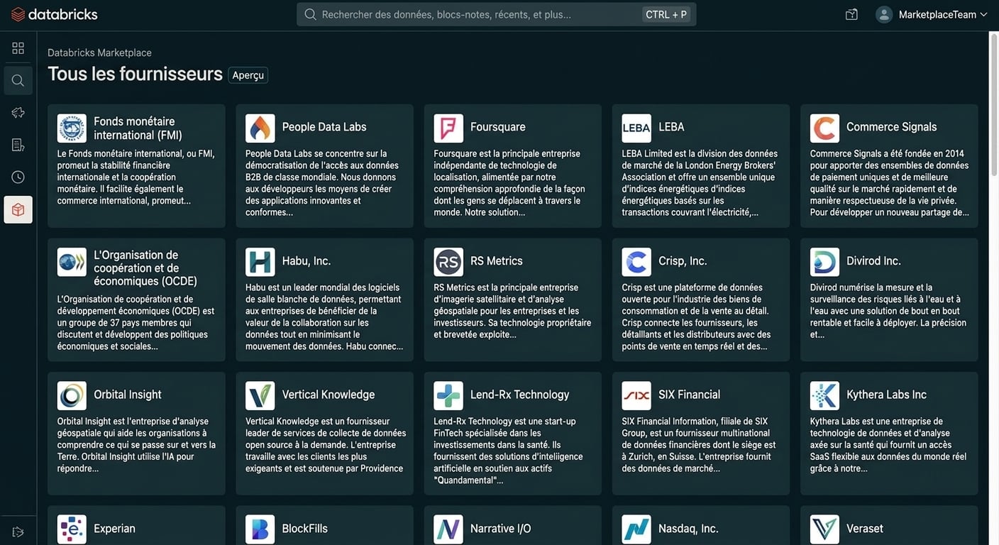 Capture d’écran de Databricks Marketplace