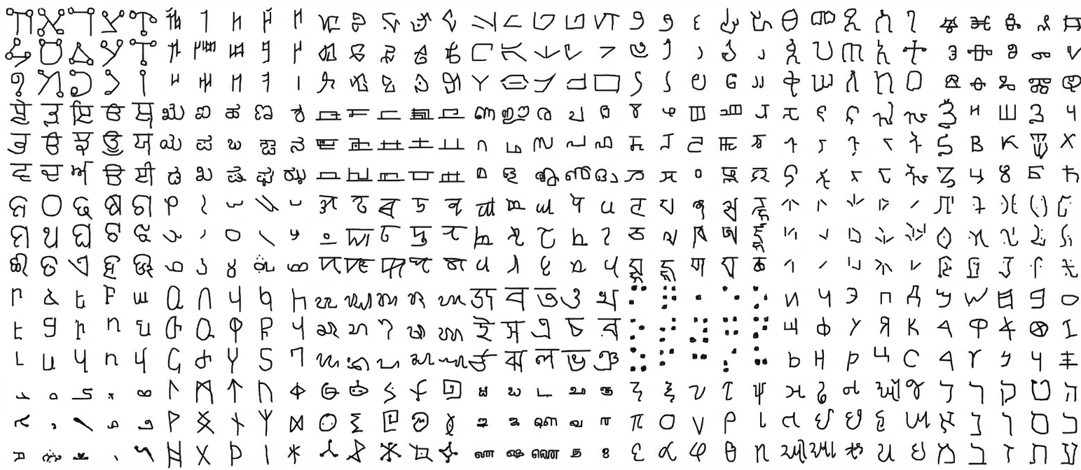 Un échantillon d’images du jeu de données Omniglot.