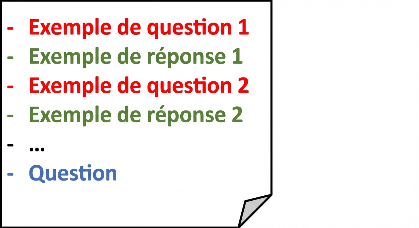 A visual representation of a few-shot prompt showing its structure with example questions and answers, and finally the question we want the model to answer.