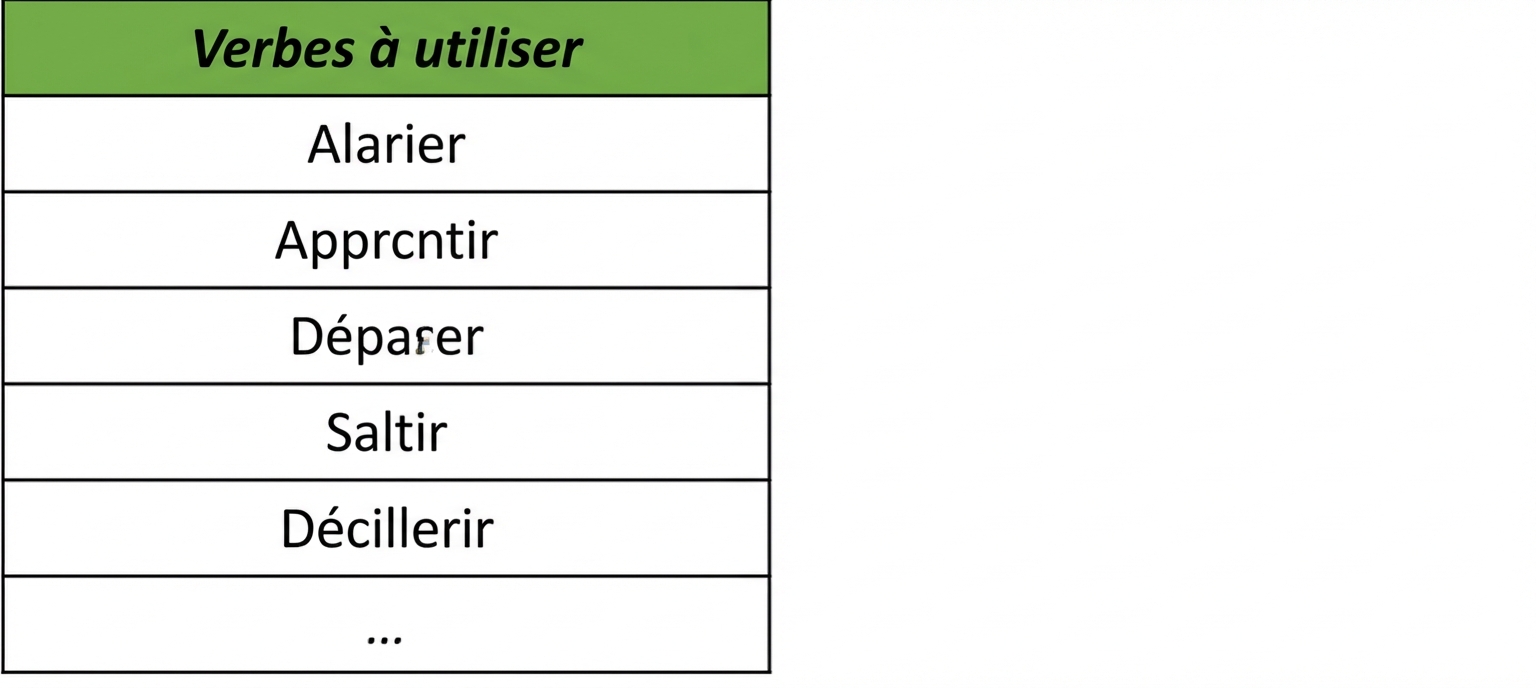 Table for the verbs to use including write, complete, explain, describe, or evaluate.