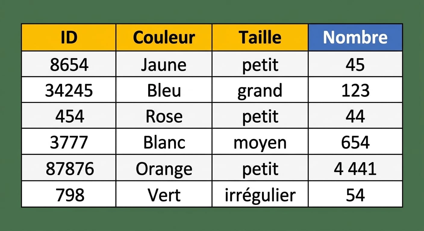 Une illustration d'une table listant les totaux agrégés des groupes de blocs lego