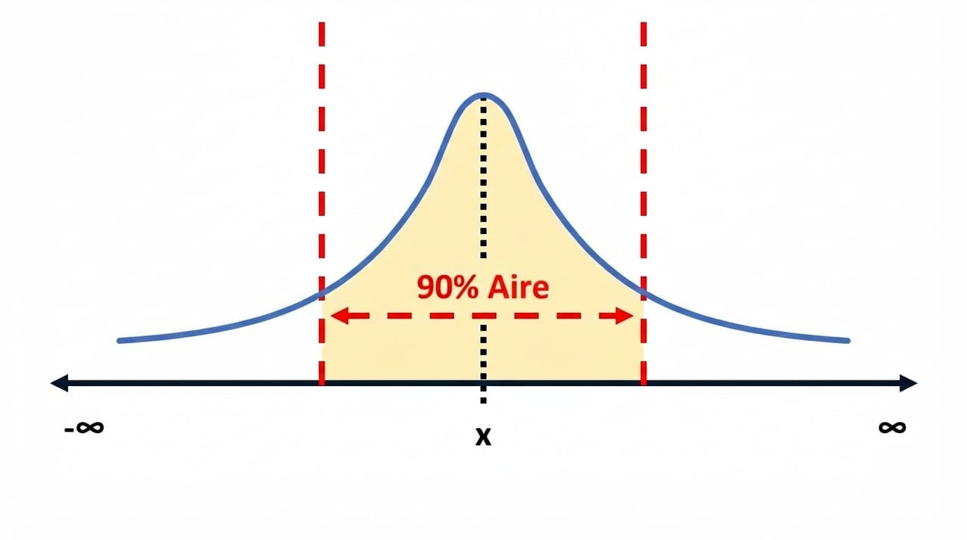 Une courbe de distribution avec 90 % de la zone mise en évidence