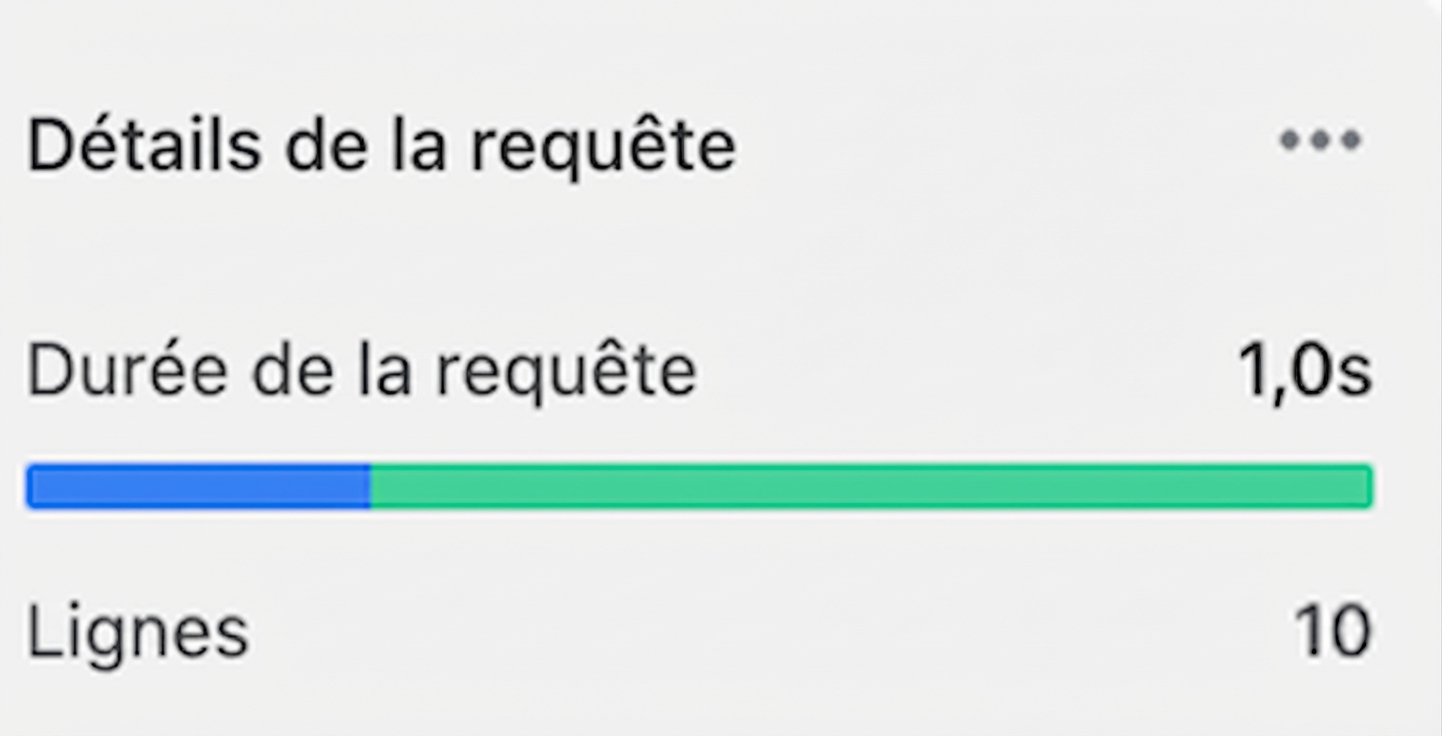 Détails de la requête, détails relatifs au temps et aux lignes à l'aide de LIMIT 10