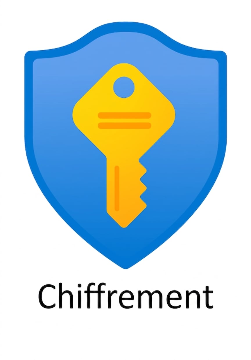Bouclier de bande dessinée avec une clé à l'intérieur et le mot « encryption » en bas