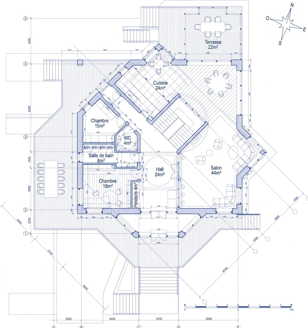 Plan architectural d'un bâtiment